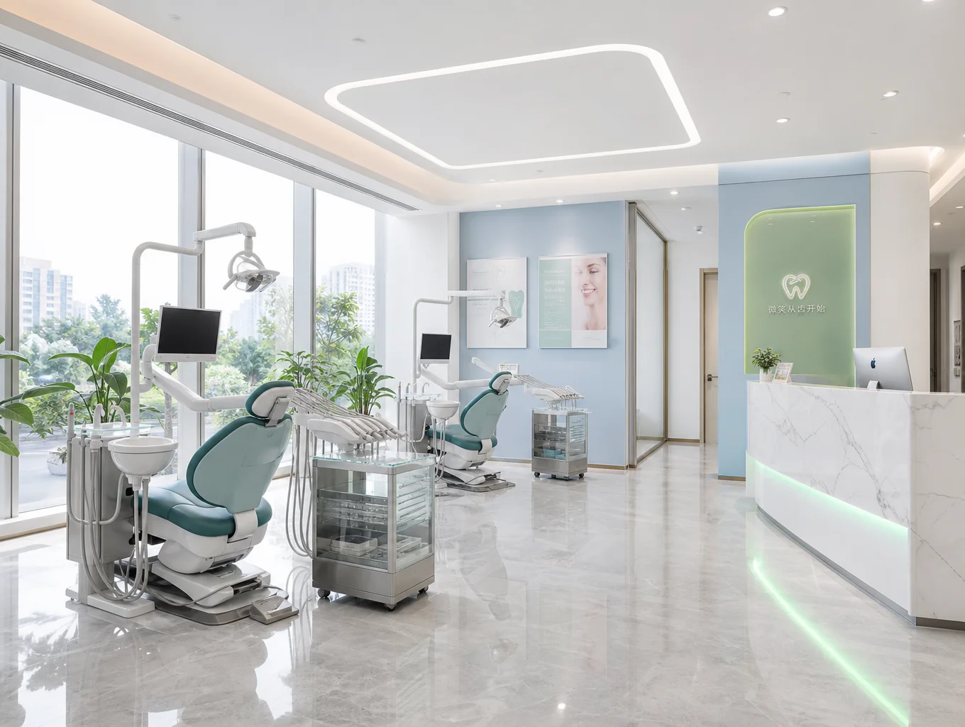 Studio dentistico moderno e luminoso con attrezzature all'avanguardia